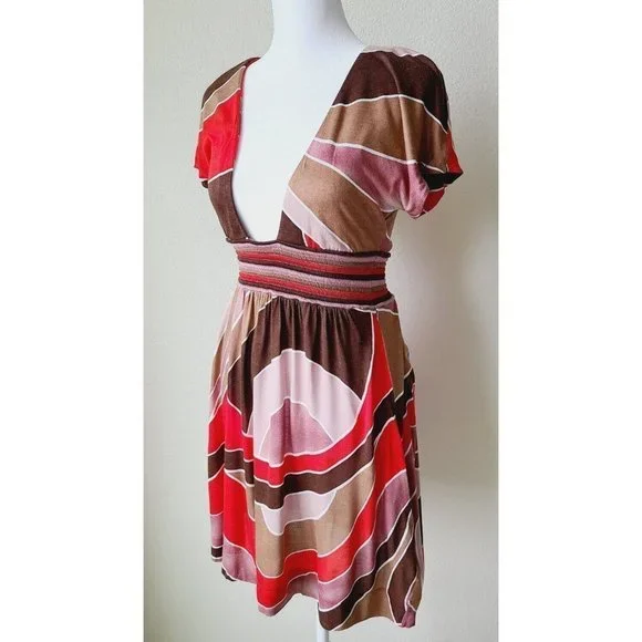 Missoni Women's Baby Doll Dress 4 Colorblock Stripes Orange Brown Mini - Picture 3 of 15
